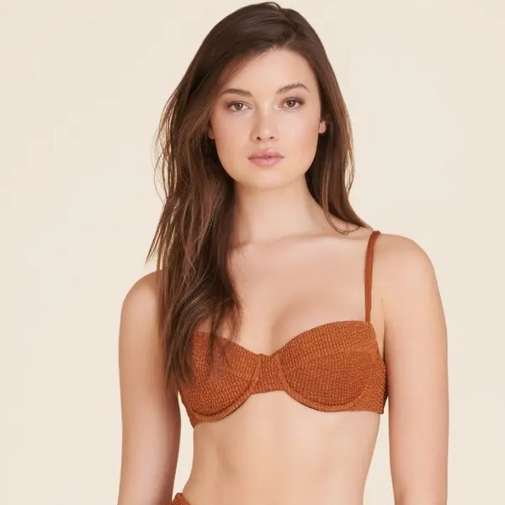 NWT Veronica Beard Seersucker Brown Cognac Dyer Underwire Bikini Top Swim